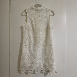 Lucy Paris High Neck White Lace Dress Medium